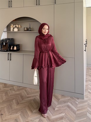 Sahra Kat Kat Pantolonlu Takım Bordo (5791)