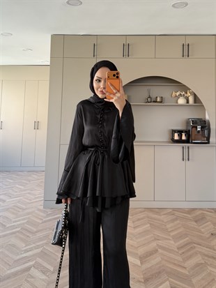 Sahra Kat Kat Pantolonlu Takım Siyah (5791)