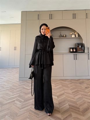 Sahra Kat Kat Pantolonlu Takım Siyah (5791)