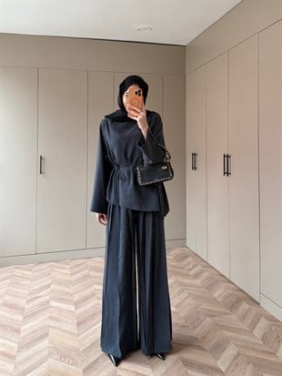 Sakura Pileli Modal Elbise Antrasit (4457)