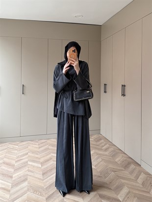 Sakura Pileli Modal Elbise Antrasit (4457)