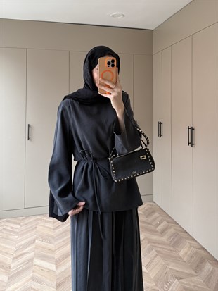 Sakura Pileli Modal Elbise Antrasit (4457)