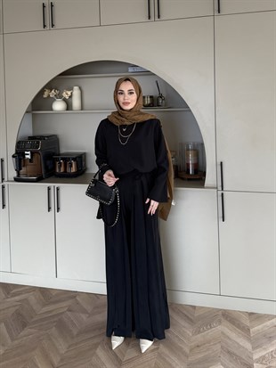 Sakura Pileli Modal Takım Siyah (4457)