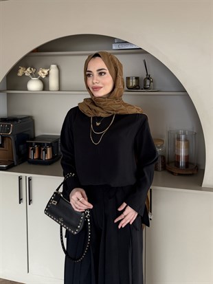 Sakura Pileli Modal Takım Siyah (4457)