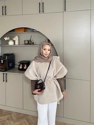 Şal Detaylı Kaban Bej