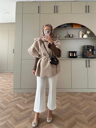 Şal Detaylı Kaban Bej