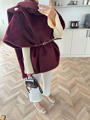 Şal Detaylı Kaban Bordo