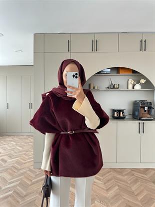 Şal Detaylı Kaban Bordo