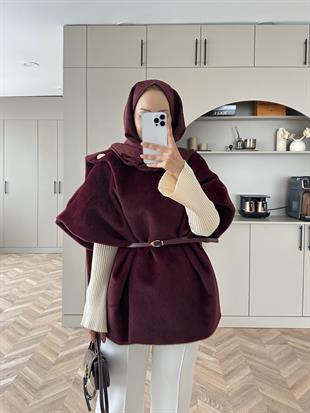 Şal Detaylı Kaban Bordo