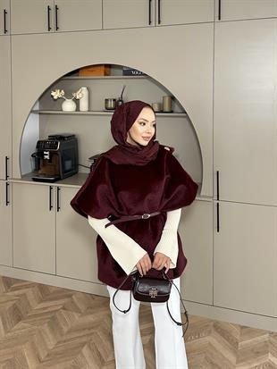 Şal Detaylı Kaban Bordo