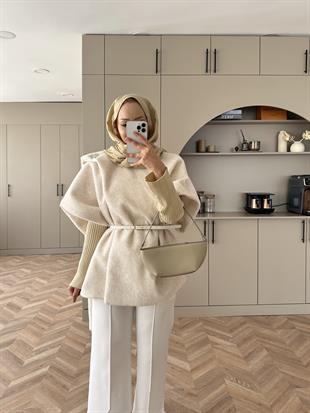Şal Detaylı Kaban Ekru