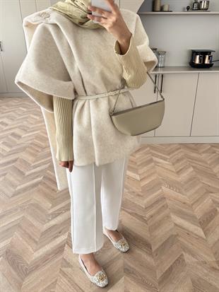 Şal Detaylı Kaban Ekru