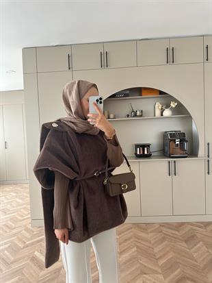 Şal Detaylı Kaban Kahve