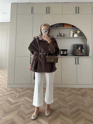 Şal Detaylı Kaban Kahve