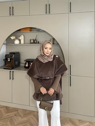 Şal Detaylı Kaban Kahve