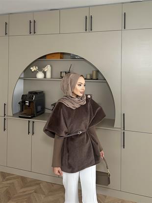 Şal Detaylı Kaban Kahve