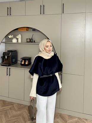 Şal Detaylı Kaban Lacivert