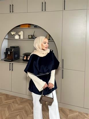 Şal Detaylı Kaban Lacivert