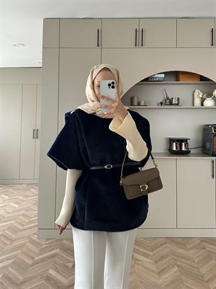 Şal Detaylı Kaban Lacivert