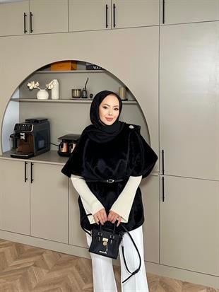 Şal Detaylı Kaban Siyah