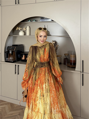 Salina Şifon Elbise Oranj (5742)