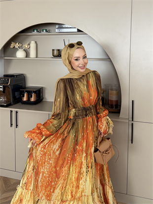 Salina Şifon Elbise Oranj (5742)