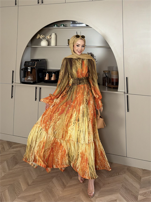 Salina Şifon Elbise Oranj (5742)