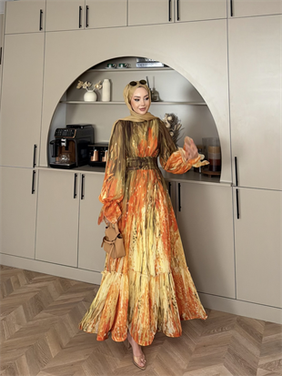 Salina Şifon Elbise Oranj (5742)