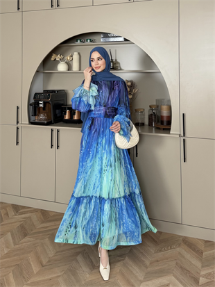 Salina Şifon Elbise Mavi (5742)
