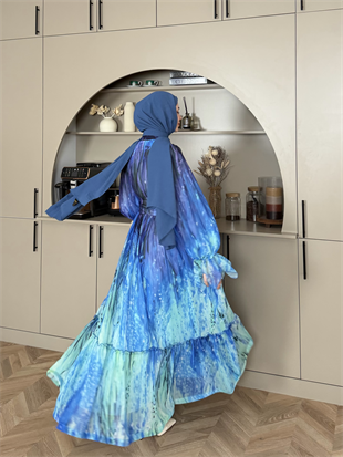 Salina Şifon Elbise Mavi (5742)