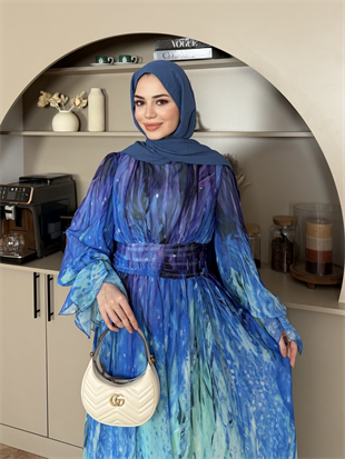 Salina Şifon Elbise Mavi (5742)