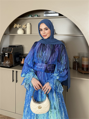 Salina Şifon Elbise Mavi (5742)