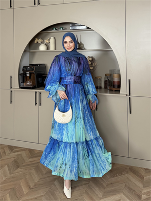 Salina Şifon Elbise Mavi (5742)