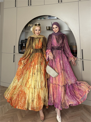 Salina Şifon Elbise Mürdüm (5742)