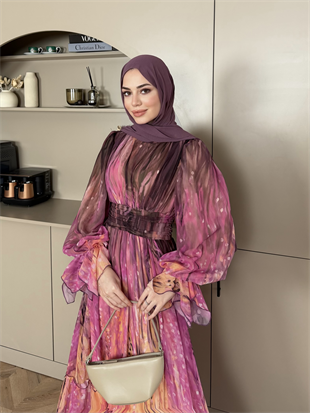 Salina Şifon Elbise Mürdüm (5742)