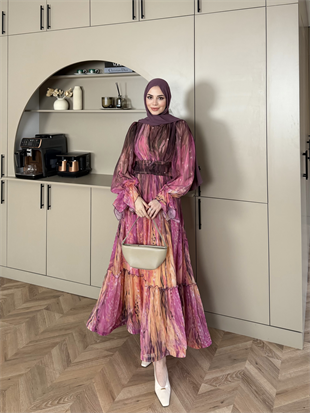 Salina Şifon Elbise Mürdüm (5742)