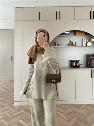 Sally Simli Triko Takım Bej