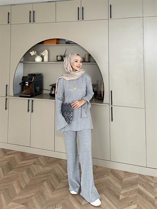 Sally Simli Triko Takım Gri