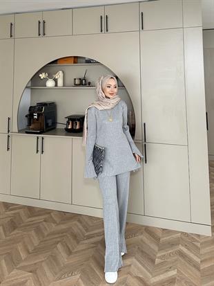 Sally Simli Triko Takım Gri