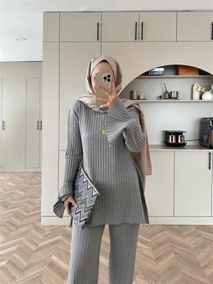 Sally Simli Triko Takım Gri