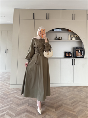 Salute Yandan Bağlamalı Etekli Takım Haki (2385)