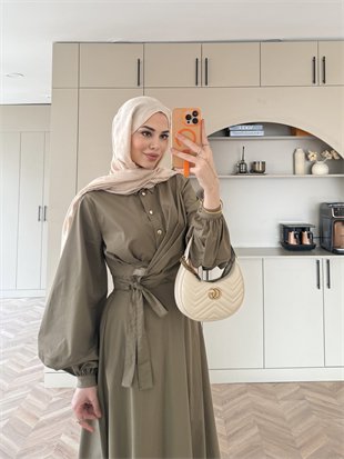 Salute Yandan Bağlamalı Etekli Takım Haki (2385)