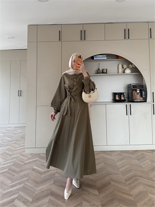 Salute Yandan Bağlamalı Etekli Takım Haki (2385)