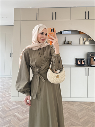 Salute Yandan Bağlamalı Etekli Takım Haki (2385)