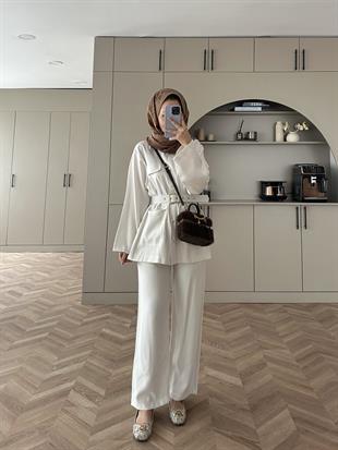 Samata Pantolonlu Takım Ekru