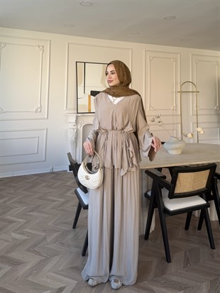 Sanche Fırfır Detaylı Pantolon Takım Bej (5812)