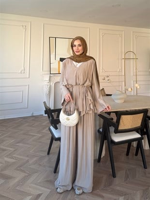 Sanche Fırfır Detaylı Pantolon Takım Bej (5812)