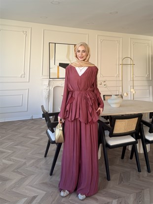 Sanche Fırfır Detaylı Pantolon Takım Mürdüm (5812)