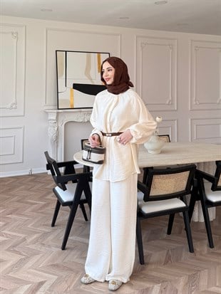 Santa Düğmeli Pantolon Takım Krem (2357)