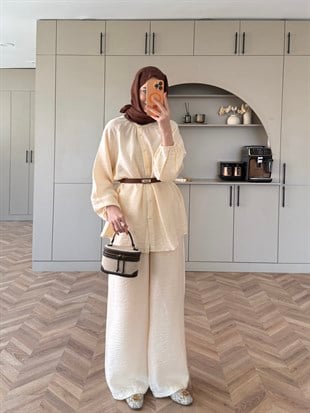 Santa Düğmeli Pantolon Takım Krem (2357)